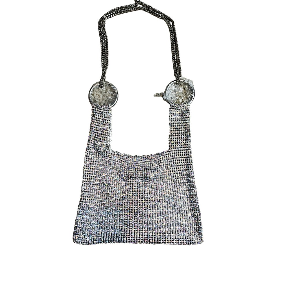 Zara NEW‎ Mesh Metallic Handbag Silver  9 x 6 x 3/4